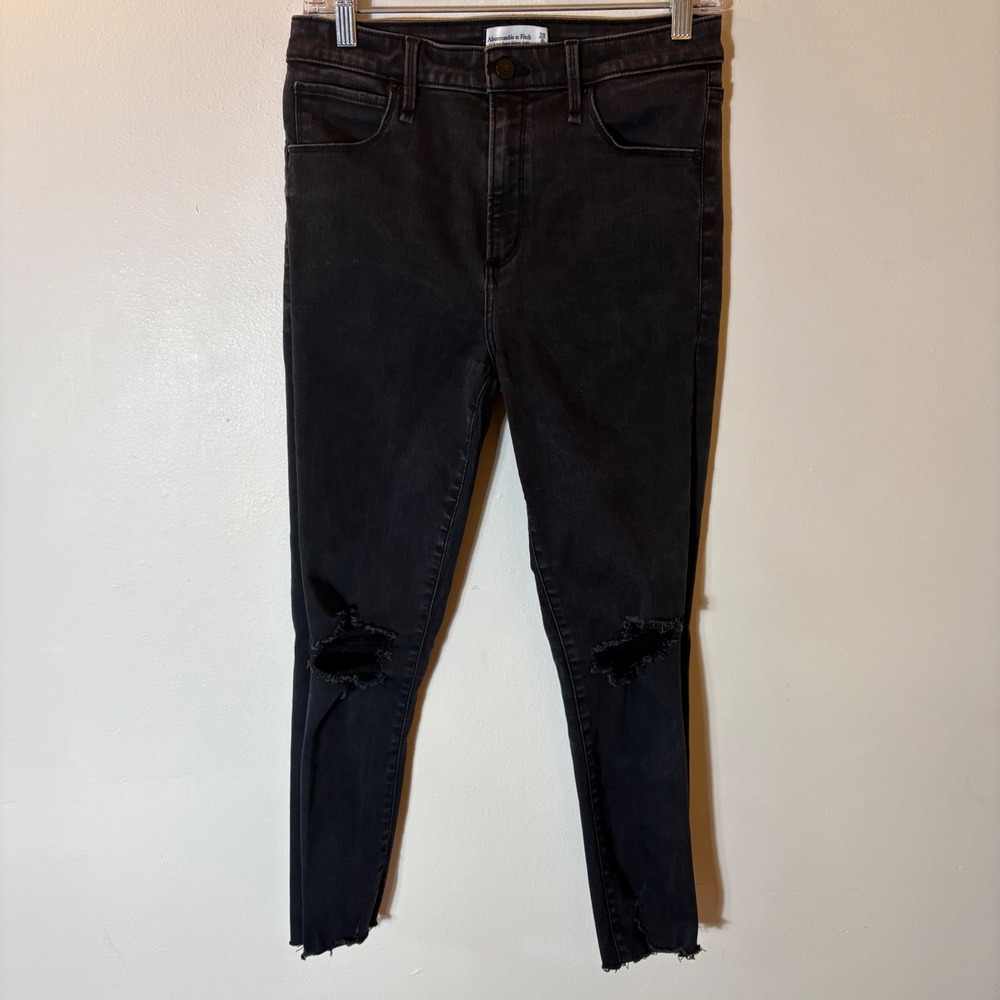 Abercrombie & Fitch High Rise Super Skinny Ankle Jeans Black Distressed 29/8R